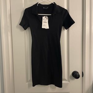 NWT black short sleeve ZARA dress with collar, size medium
